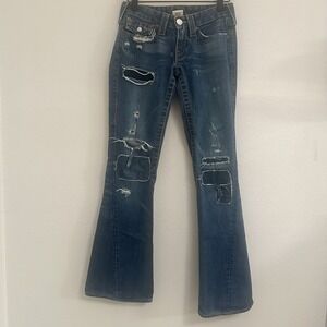 TRUE RELIGION Womens Jeans Billy Blue Denim Destroy Sz 25 Made in USA‎ RARE